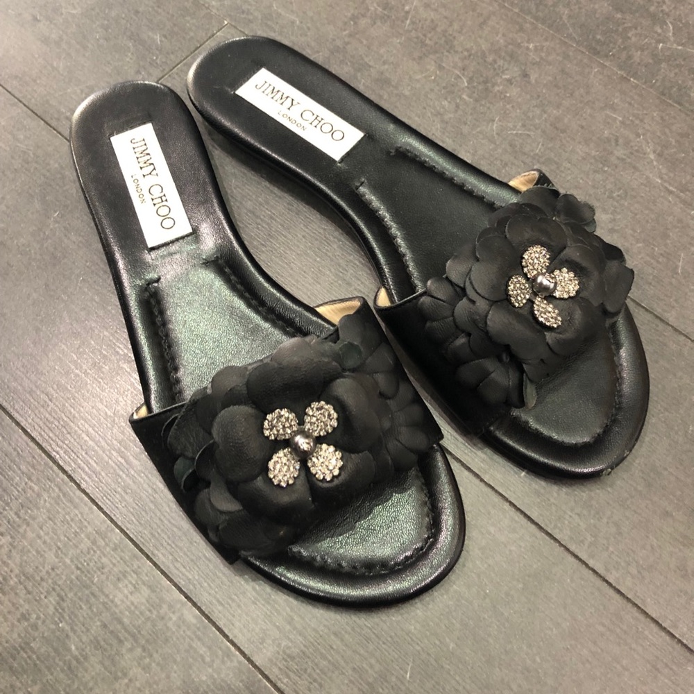 Jimmy Choo Neave crystal encrusted flower slides